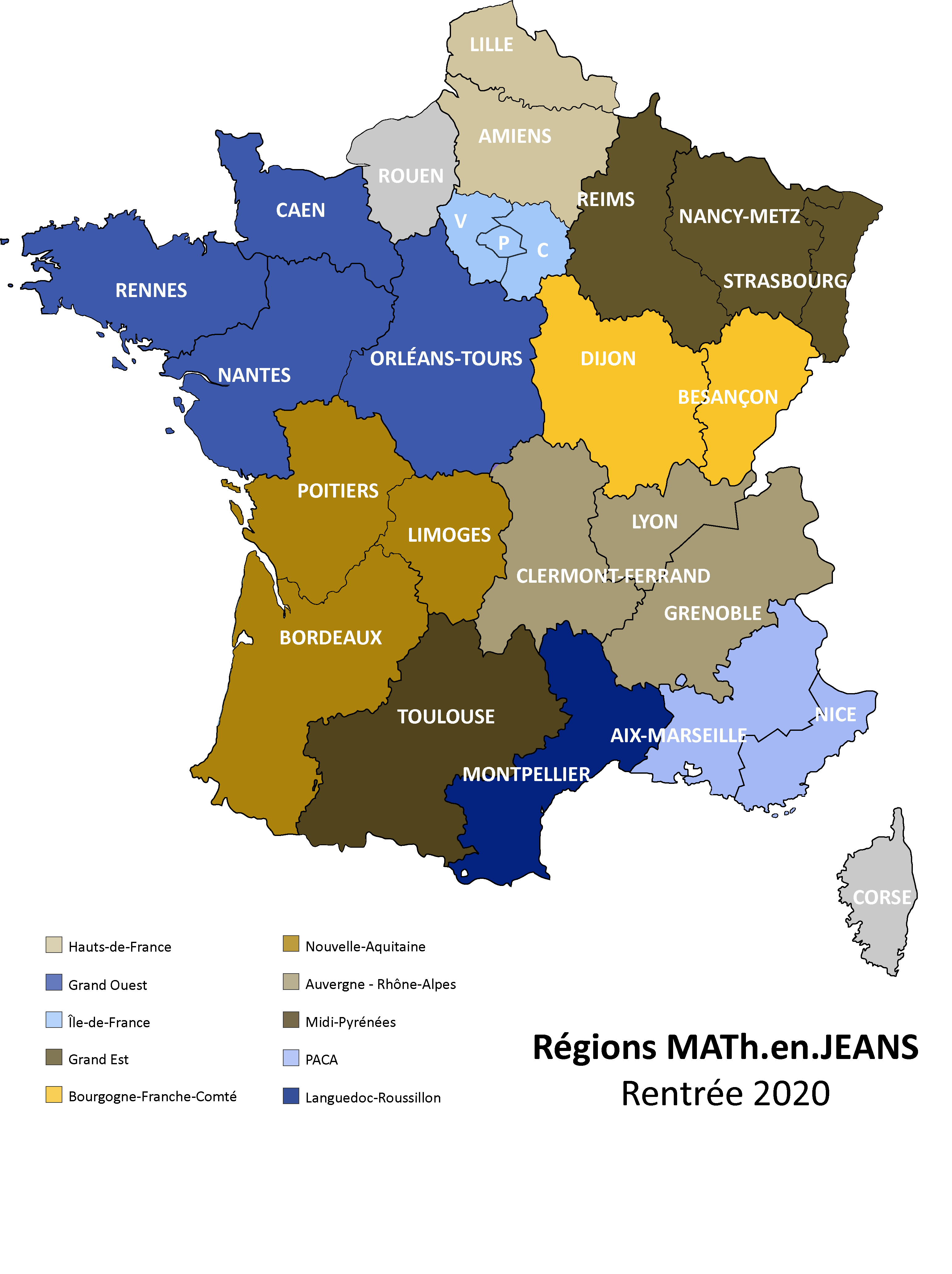 Carte des régions MATh.en.JEANS 2020